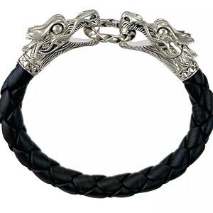 RARE John Hardy Sterling Silver Naga Dragon Bracelet w/Woven Black Leather